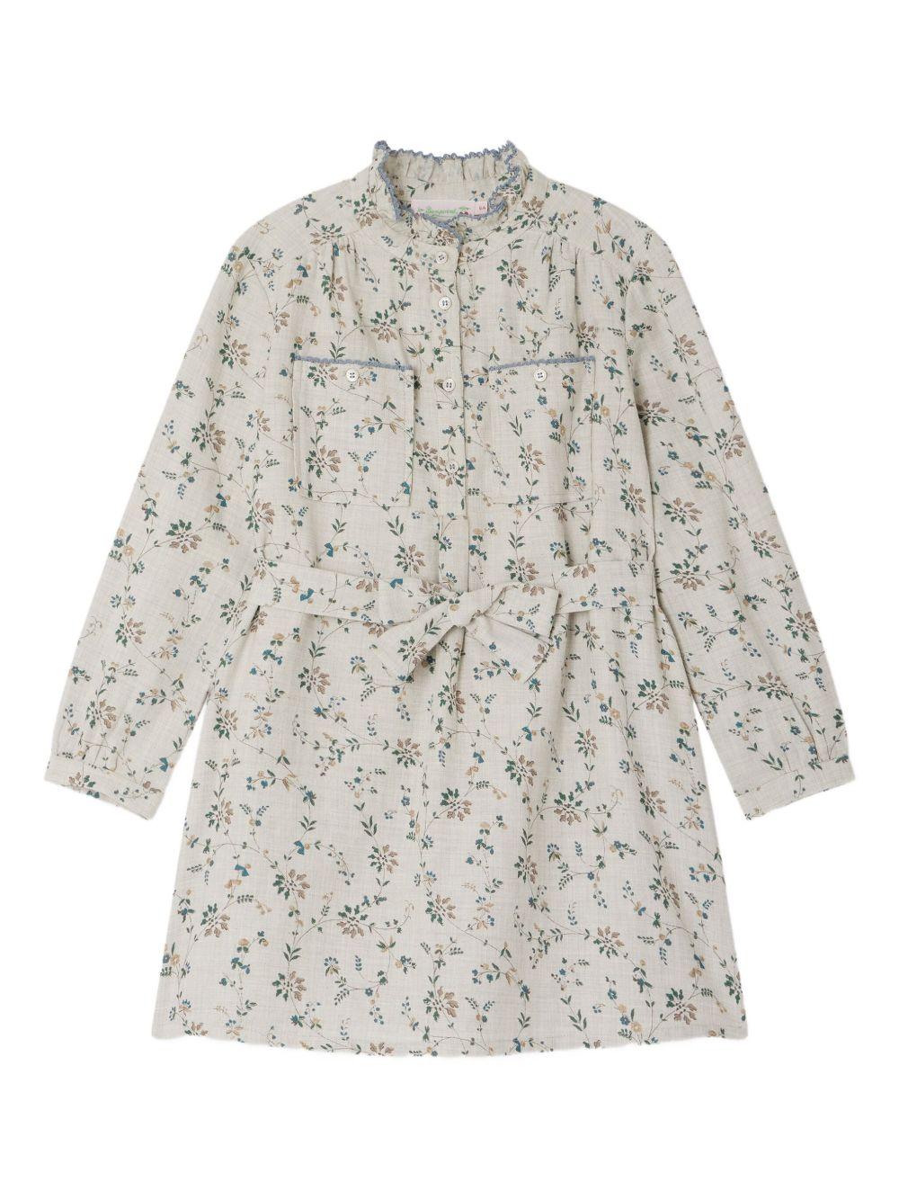 Abito a fiori per bambina Bonpoint Tiphany bianco con arricciature sullo scollo - Rubino Kids