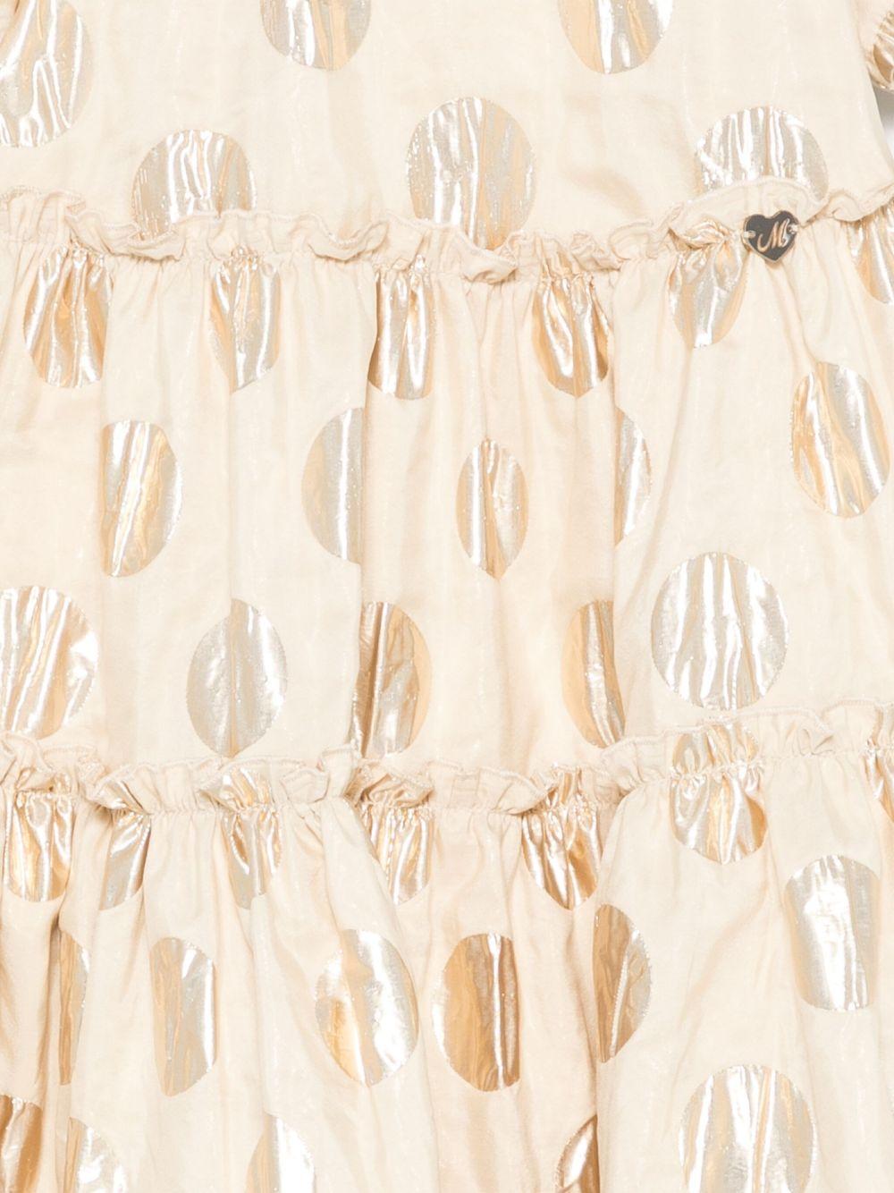 Abito a pois per bambina Monnalisa oro con gonna a balze - Rubino Kids