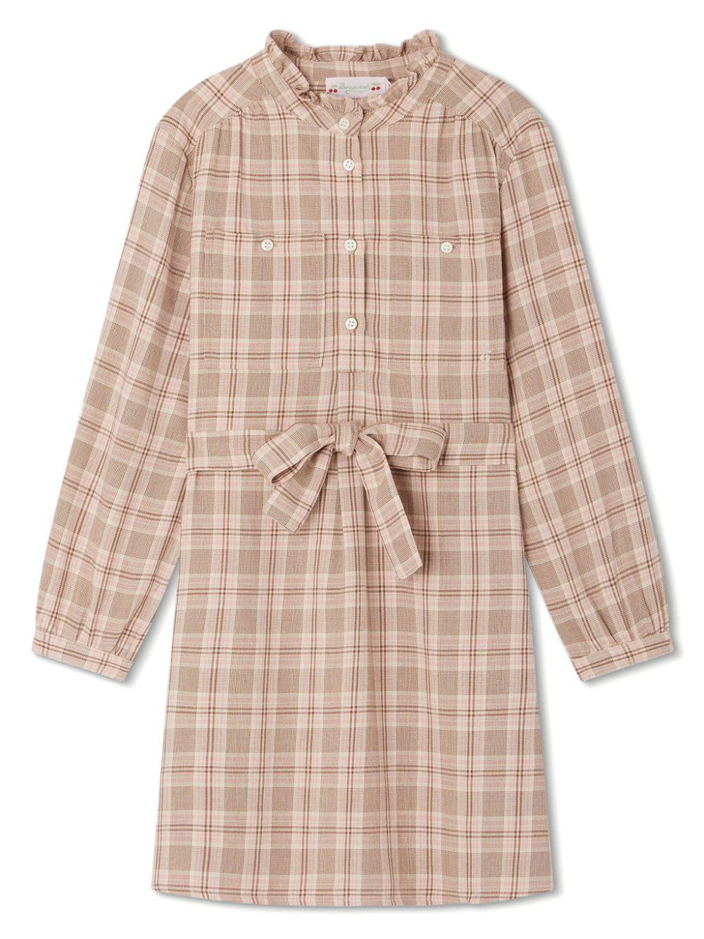 Abito a quadri per bambina Bonpoint marrone con orlo dritto - Rubino Kids