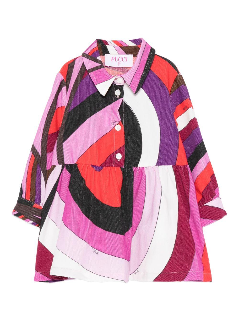 Abito camicia per neonata Emilio Pucci Junior multicolore con stampa astratta - Rubino Kids