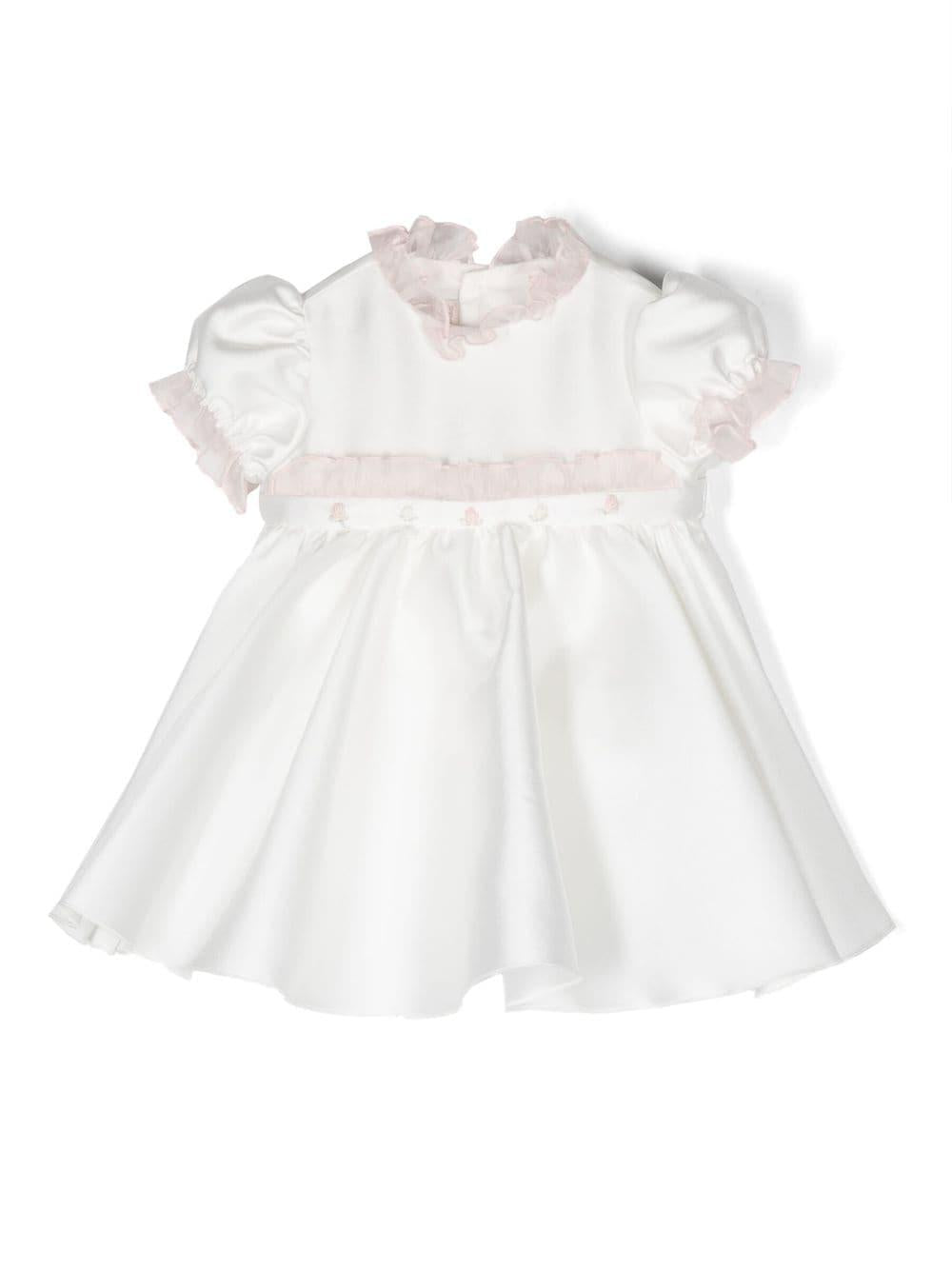 Abito con fiocco per neonata La Stupenderia bianco con pannelli in tulle - Rubino Kids