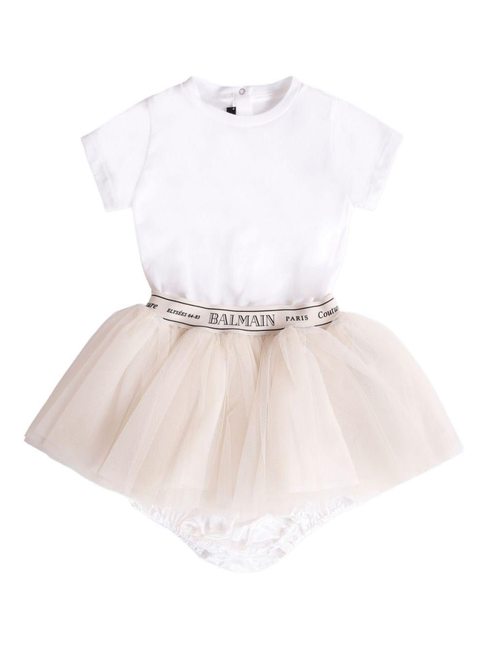 Abito con inserti per neonato Balmain Kids multicolor a maniche corte - Rubino Kids