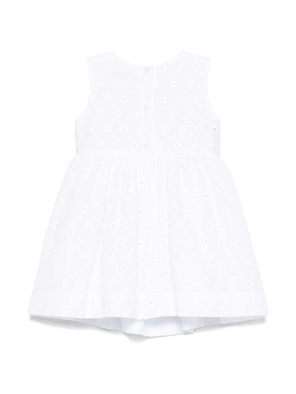 Abito con ricamo a fiori per neonata Monnalisa bianco con scollo rotondo - Rubino Kids