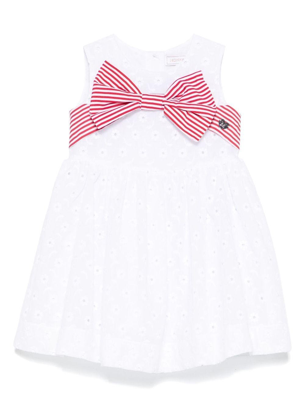 Abito con ricamo a fiori per neonata Monnalisa bianco con scollo rotondo - Rubino Kids