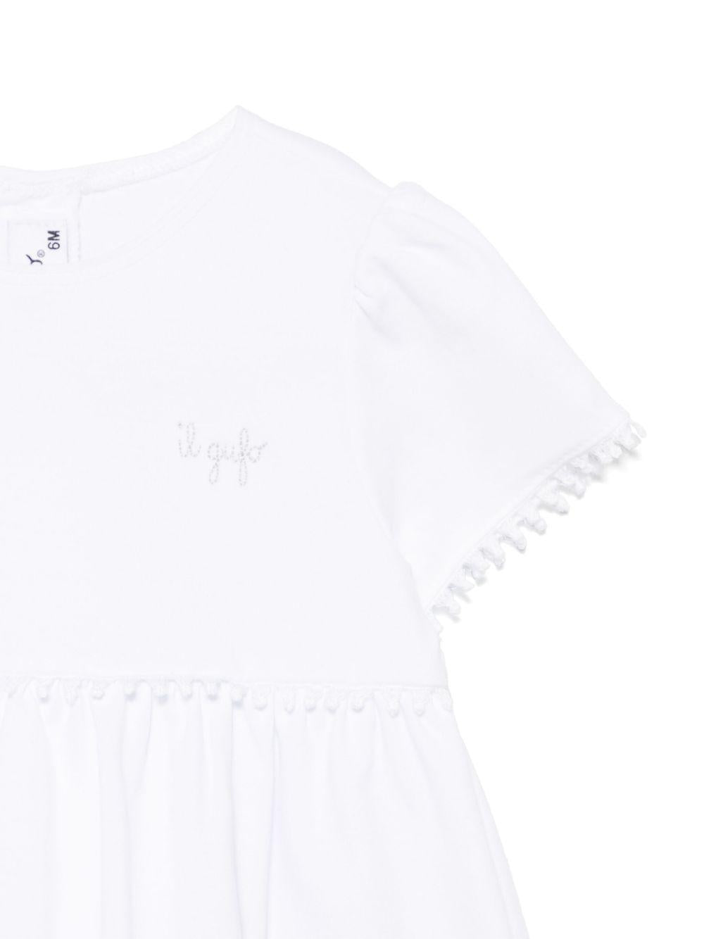 Abito con ricamo per neonata Il Gufo bianco con taglio svasato - Rubino Kids