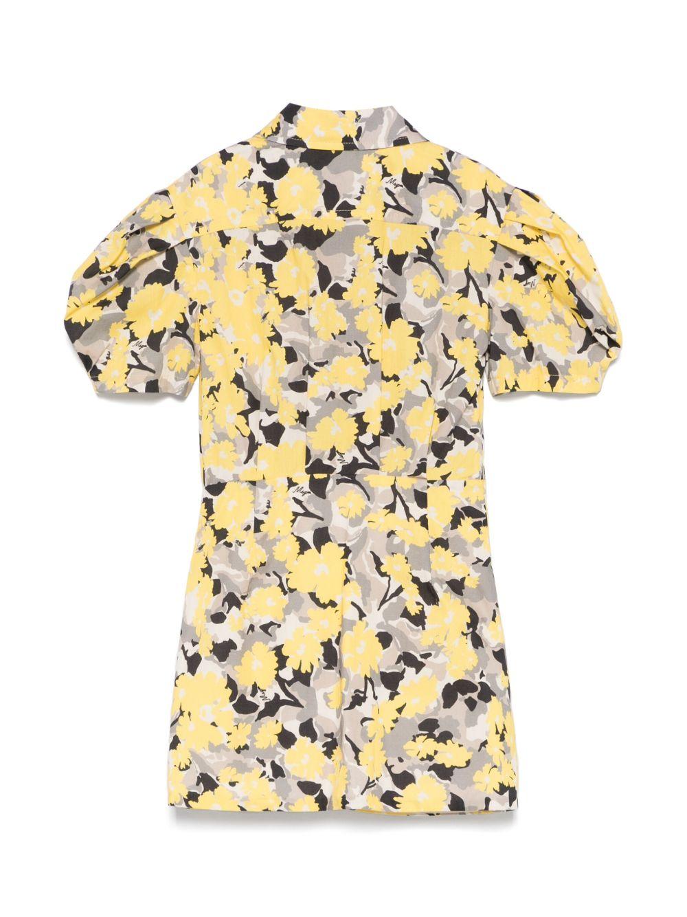 Abito con stampa a fiori per bambina MSGM Kids giallo con logo sul petto - Rubino Kids