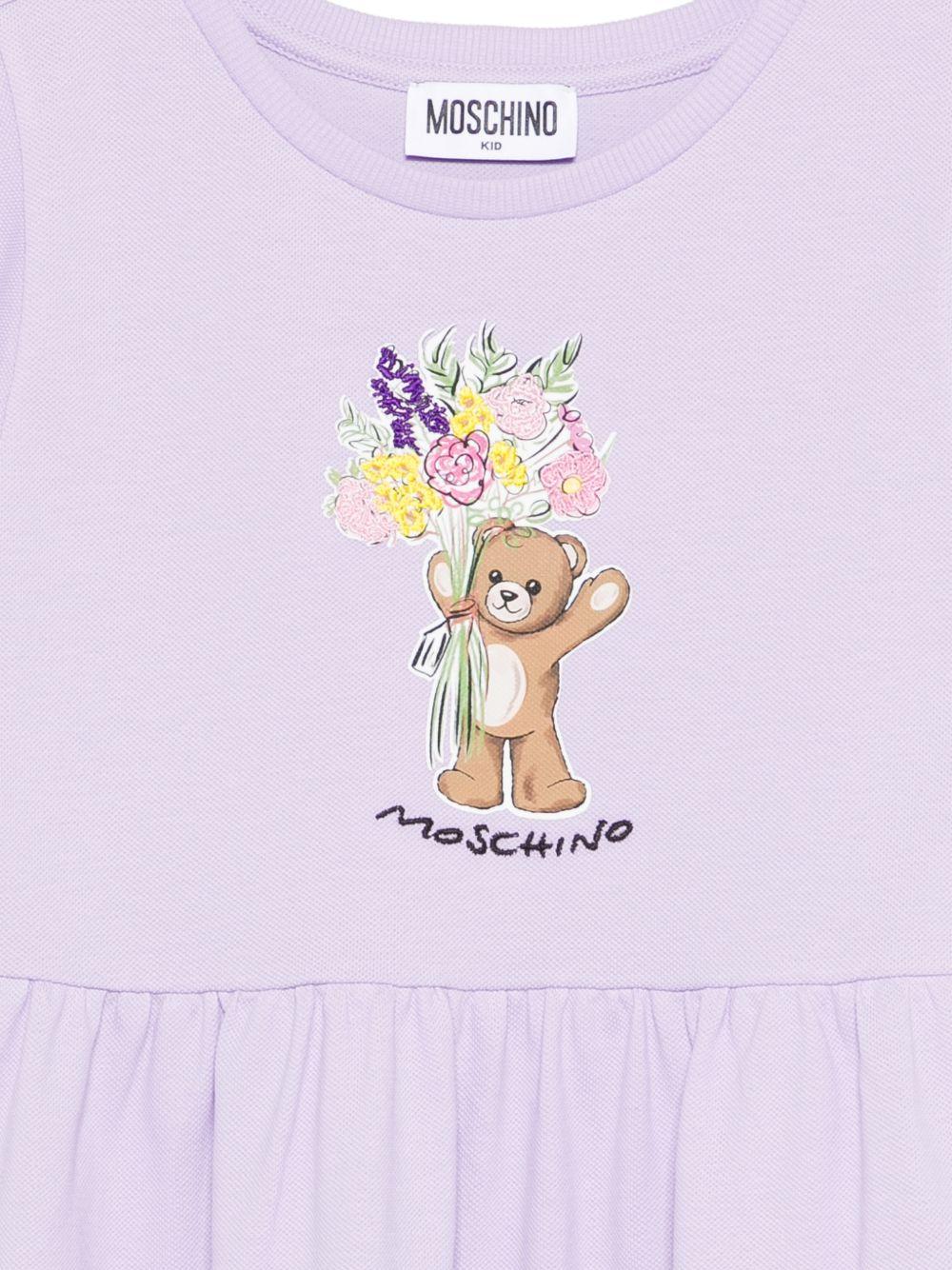 Abito da bambina Moschino Kids viola con ricamo a fiori - Rubino Kids