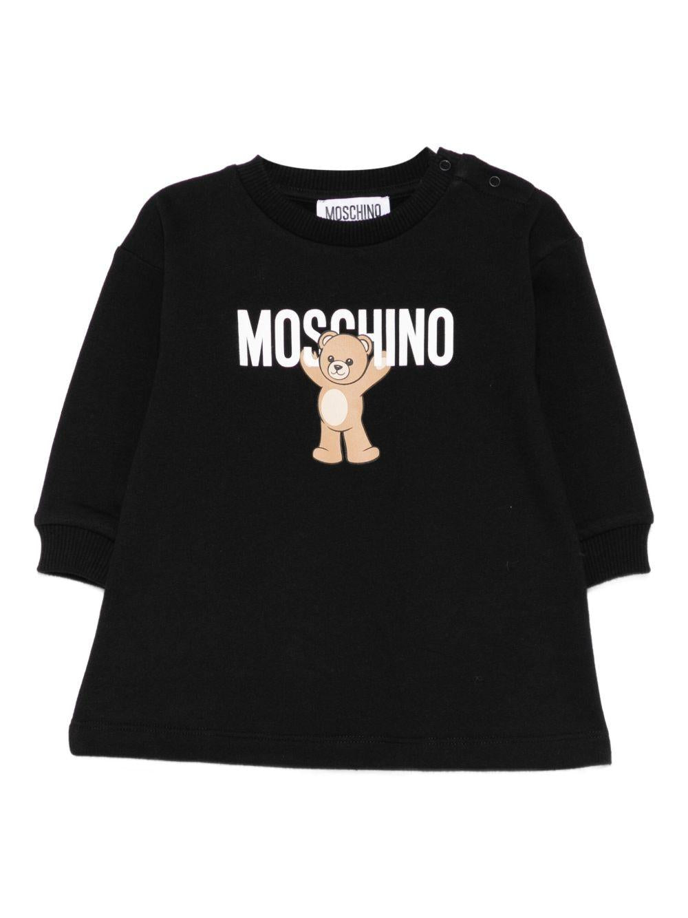 Abito felpato per neonata Moschino Kids nero con stampa Teddy Bear - Rubino Kids