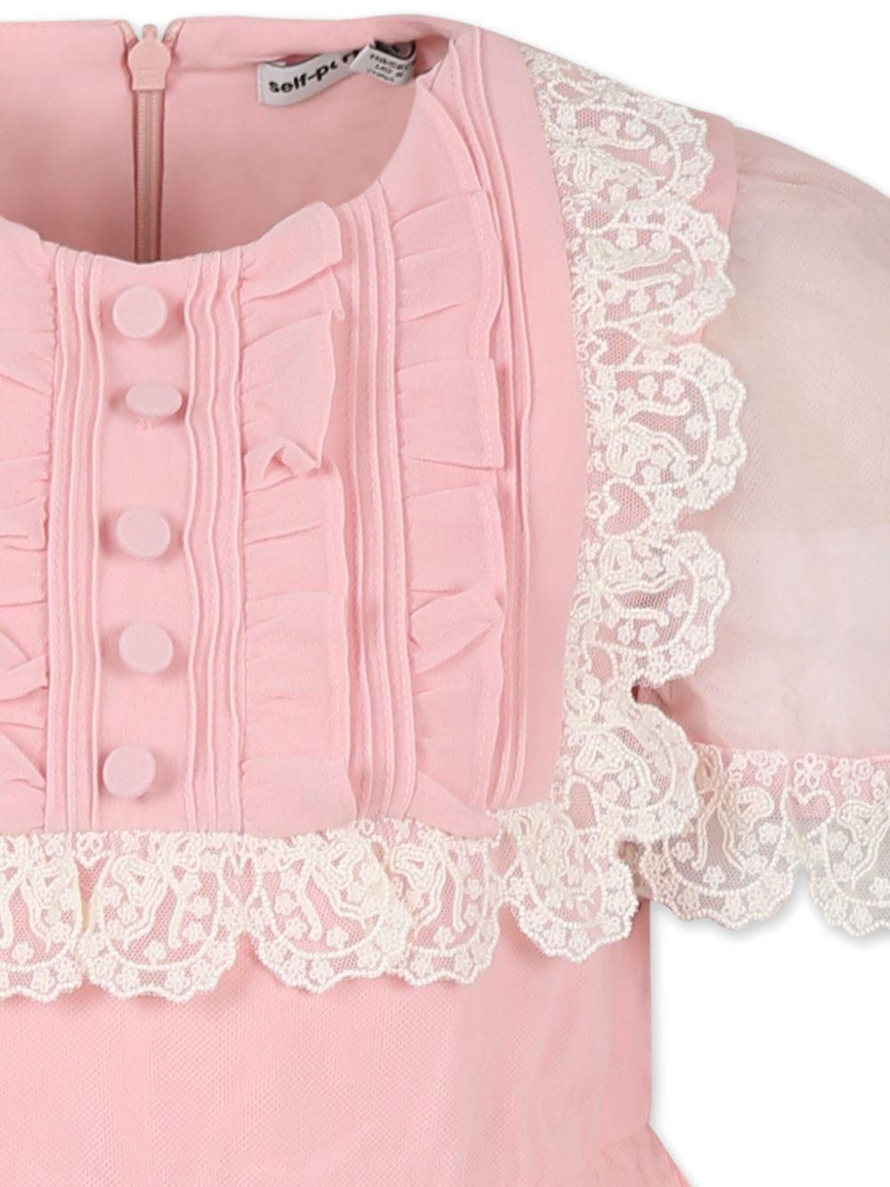 Abito in tulle con ruches per bambina Self - Portrait Kids rosa con bordo in pizzo - Rubino Kids