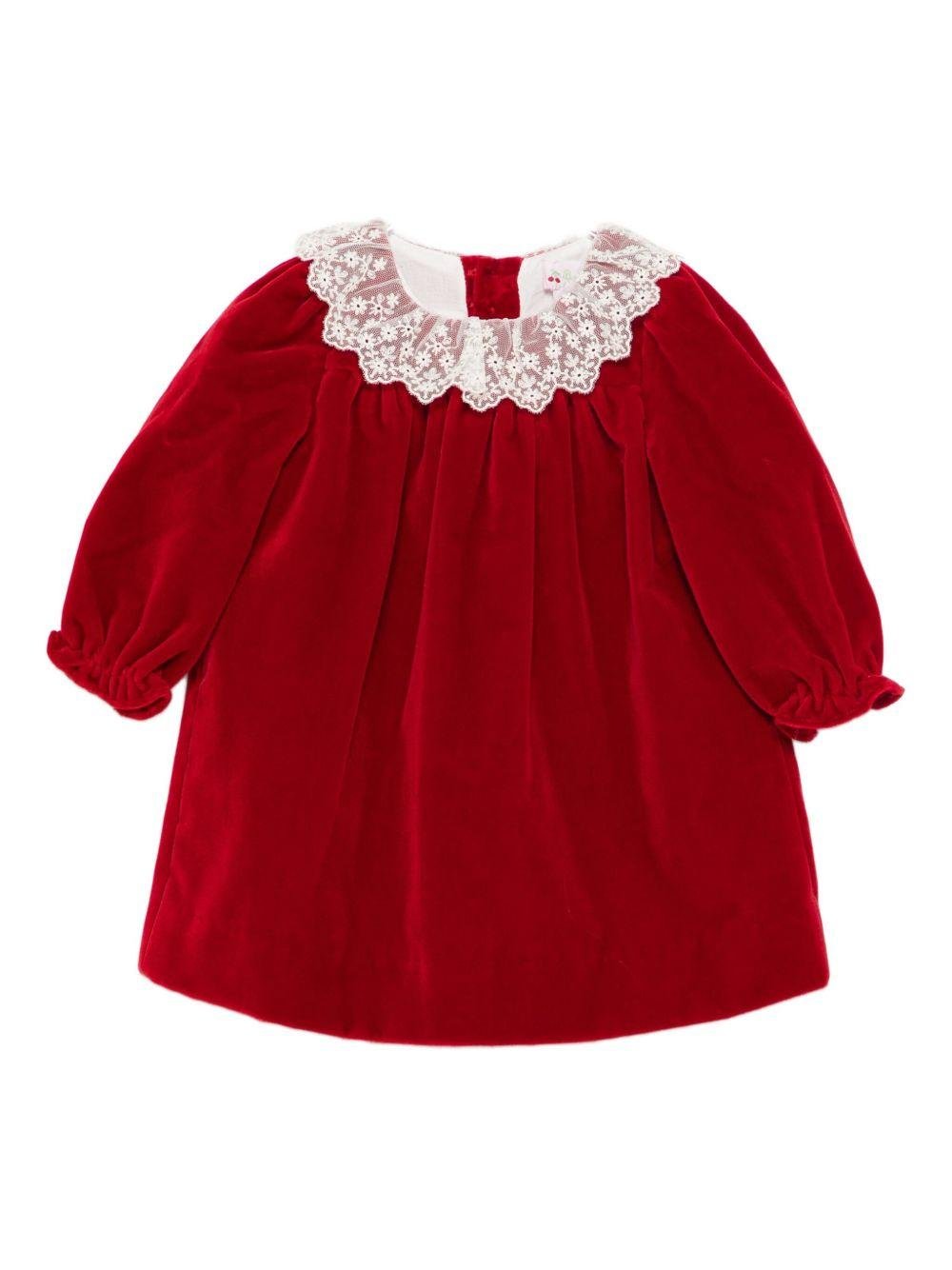 Abito Jaylisa per neonata Bonpoint rosso con colletto in pizzo - Rubino Kids