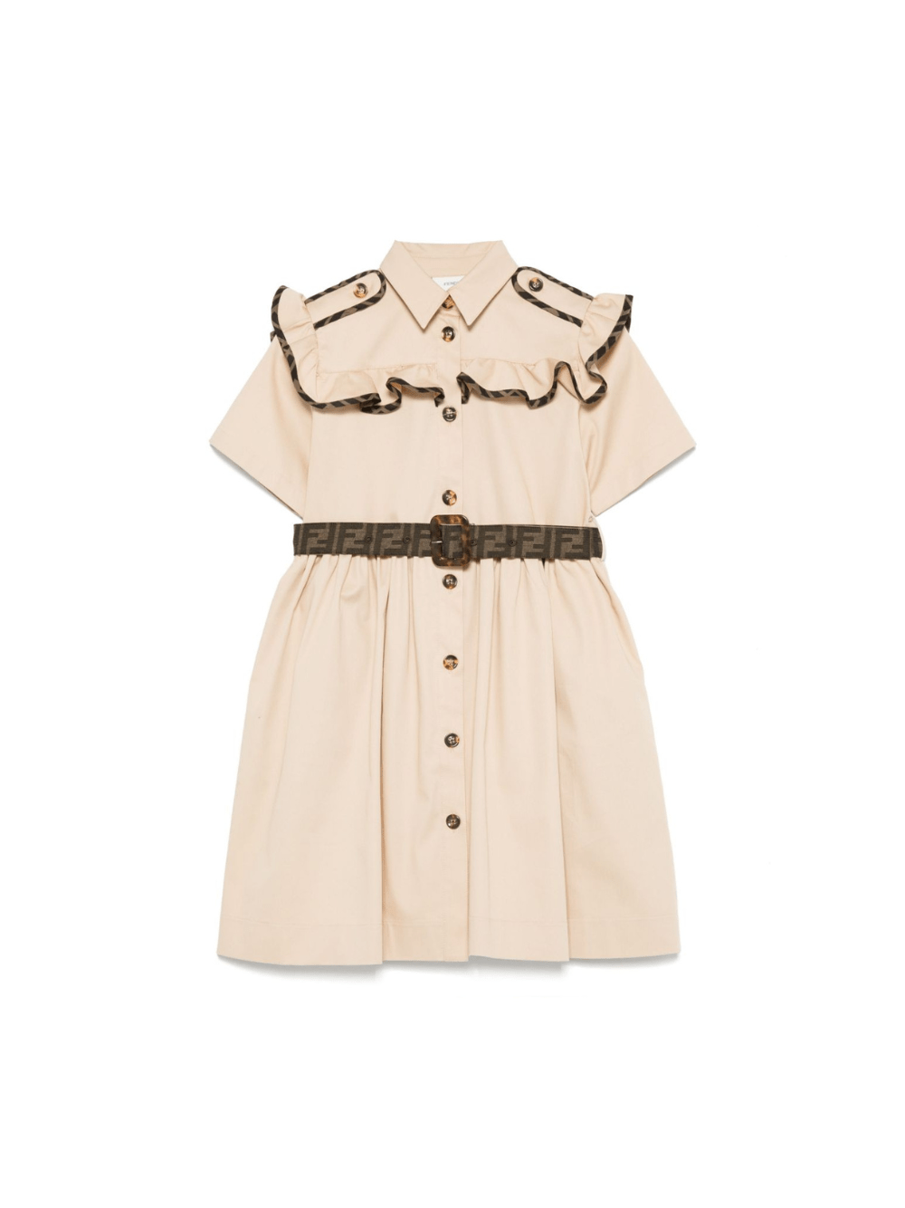 Abito junior in gabardina stretch per bambina Fendi Kids beige con apertura a bottoncini - Rubino Kids