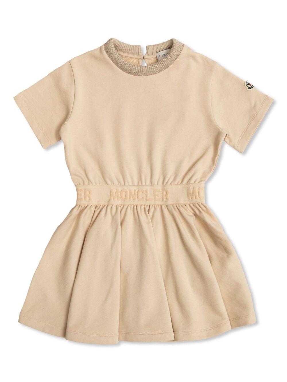 Abito modello felpa per bambina Moncler Enfant beige con logo - Rubino Kids