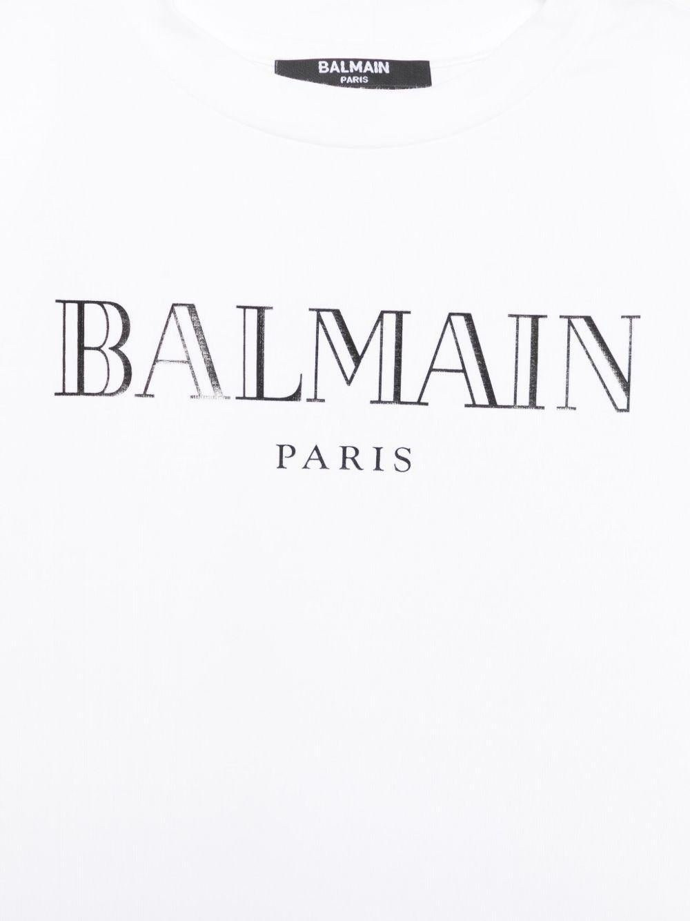 Abito modello t-shirt per bambina Balmain Kids bianco con decorazione logo - Rubino Kids