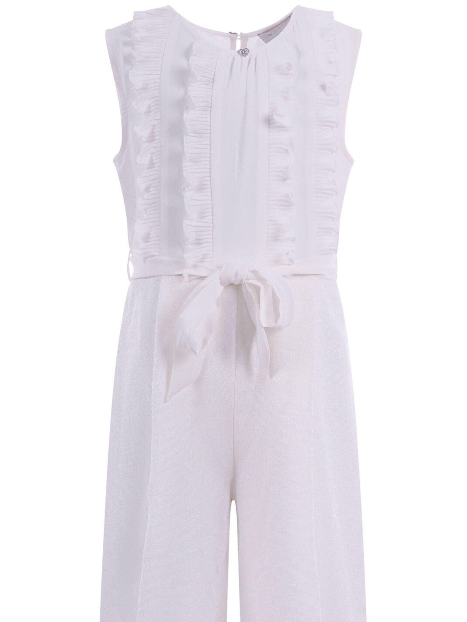 Abito modello tuta per bambina Monnalisa bianca con ruches e cintura - Rubino Kids