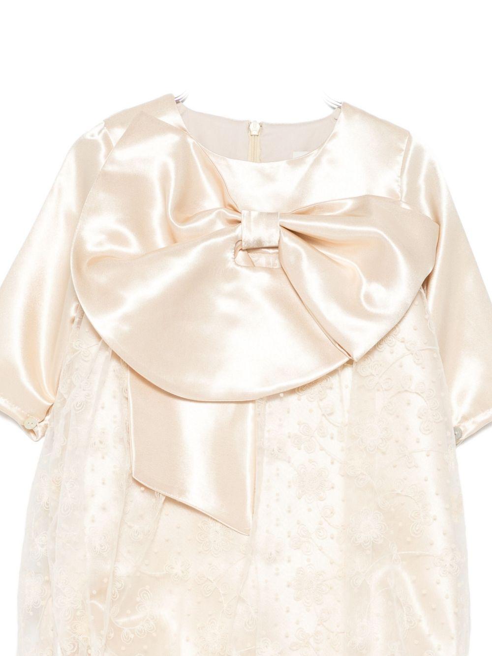 Abito per bambina A'lapage écru con dettaglio fiocco sul davanti - Rubino Kids