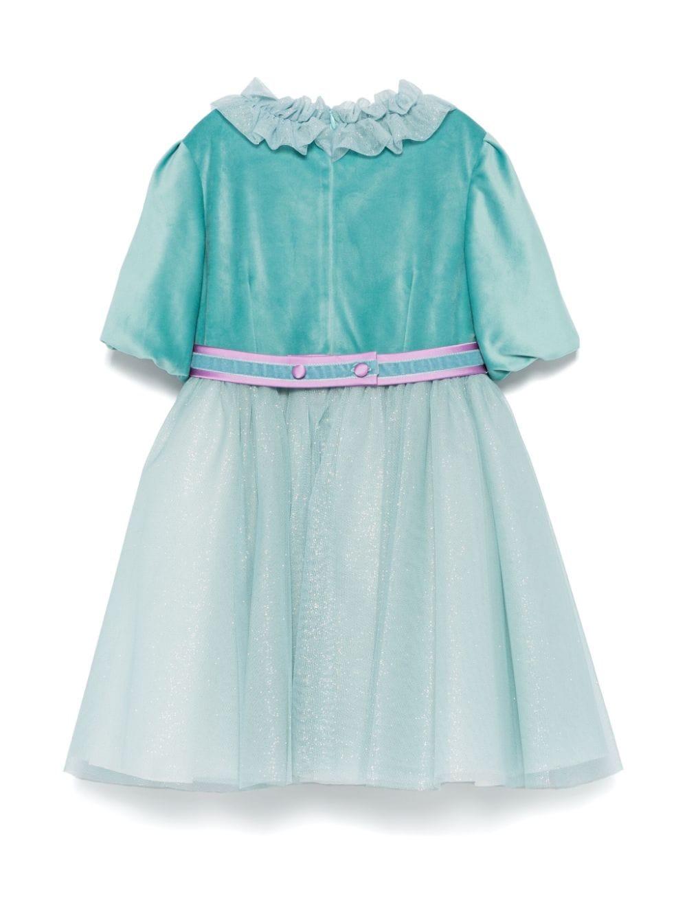 Abito per bambina Colorichiari azzurro a fiori con dettagli glitter - Rubino Kids