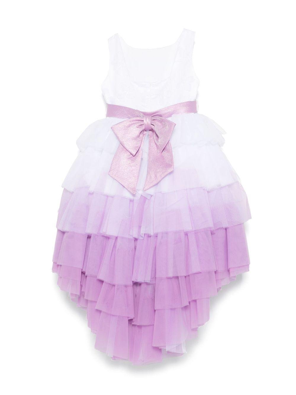 Abito per bambina Colorichiari bianco e lilla in tulle con applicazione a fiori - Rubino Kids