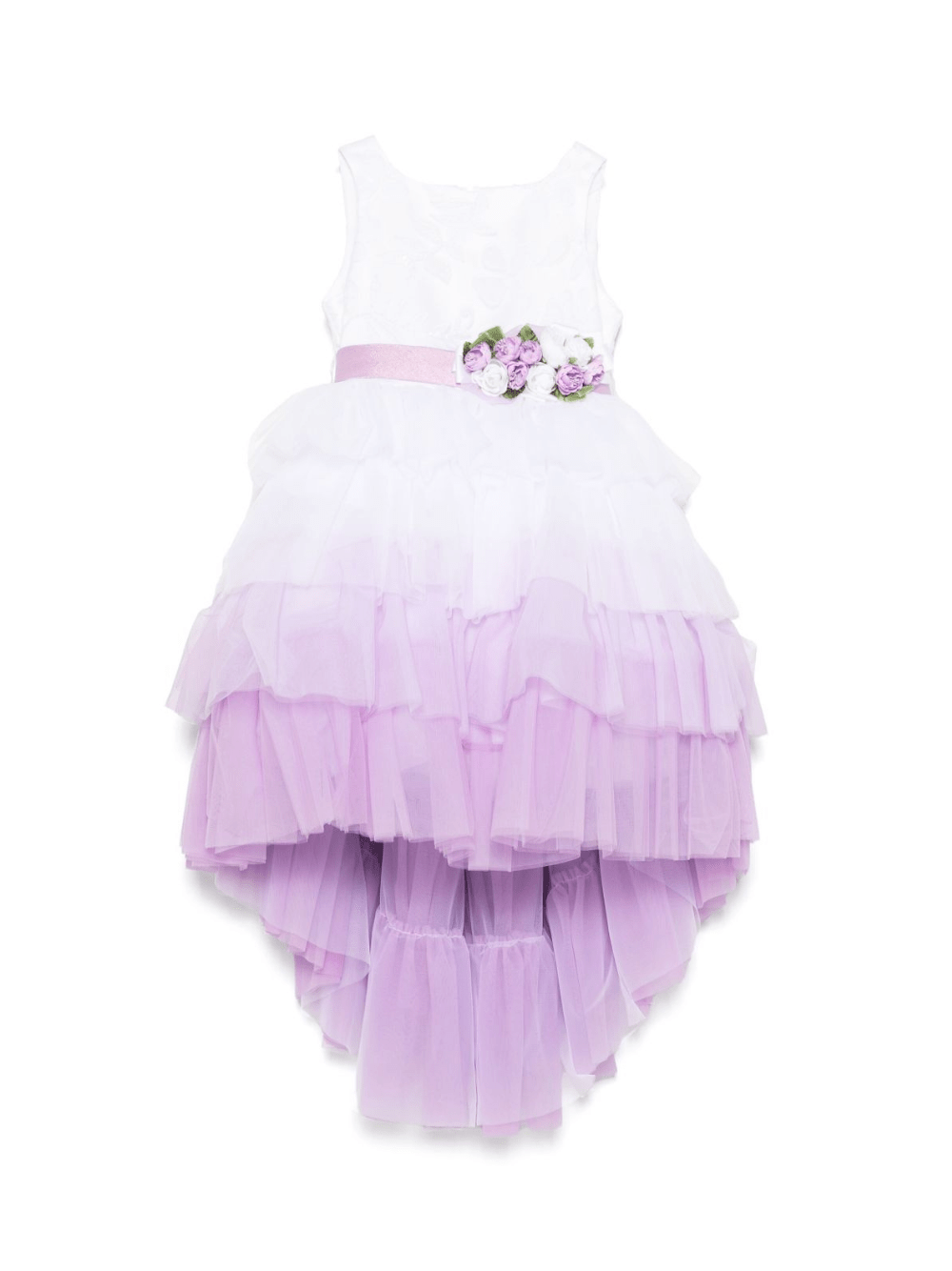 Abito per bambina Colorichiari bianco e lilla in tulle con applicazione a fiori - Rubino Kids