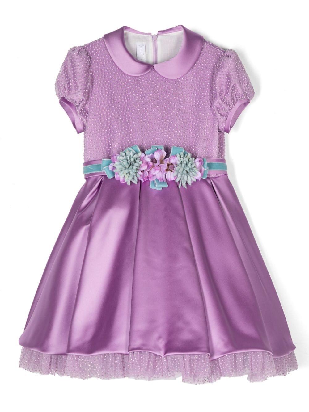 Abito per bambina Colorichiari viola a fiori con dettagli in tulle - Rubino Kids