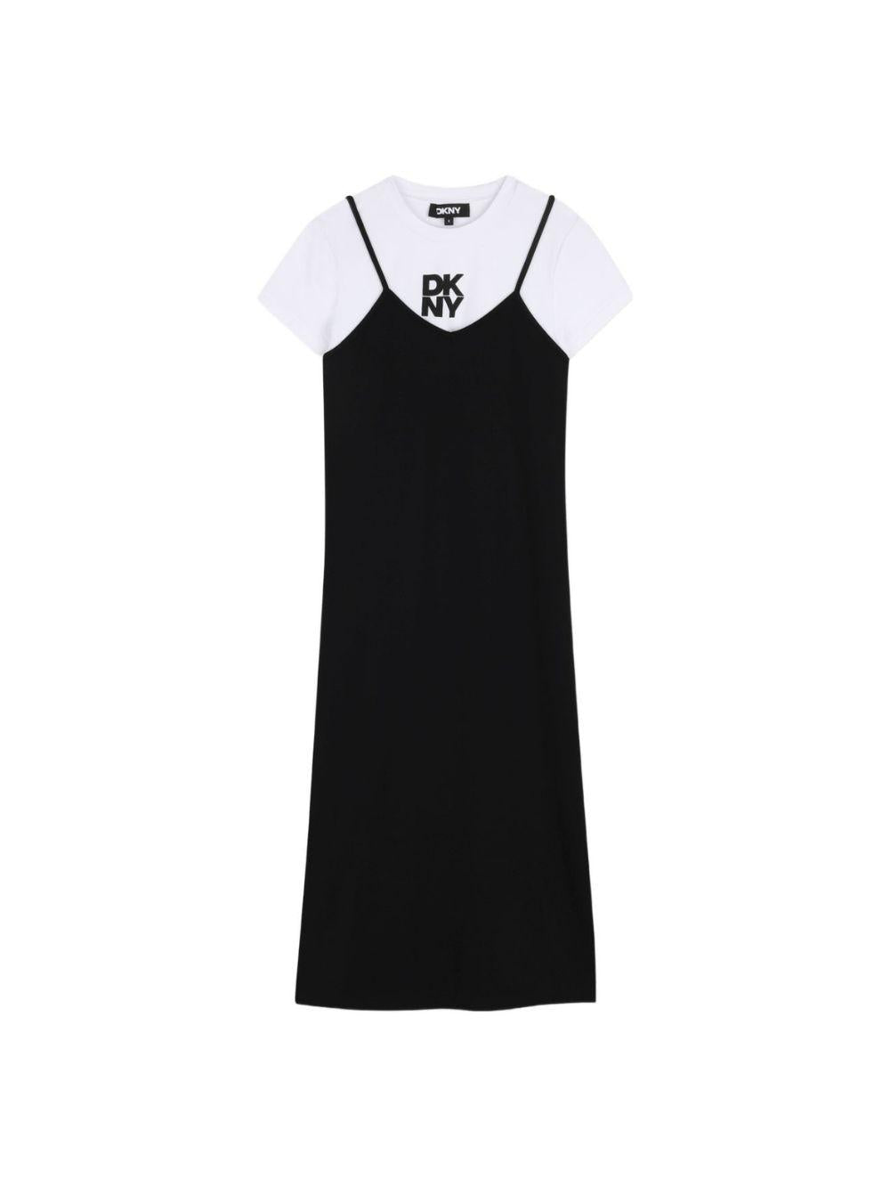 Abito per bambina DKNY Kids nero con stampa con logo - Rubino Kids