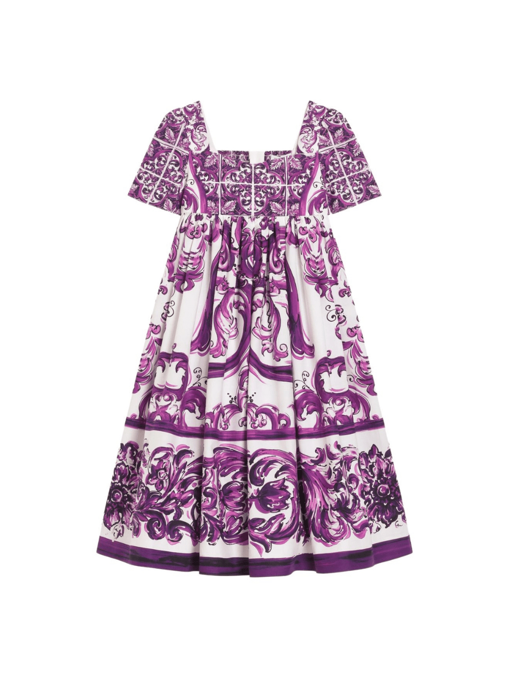 Abito per bambina Dolce & Gabbana Kids viola in popeline con stampa maioliche - Rubino Kids