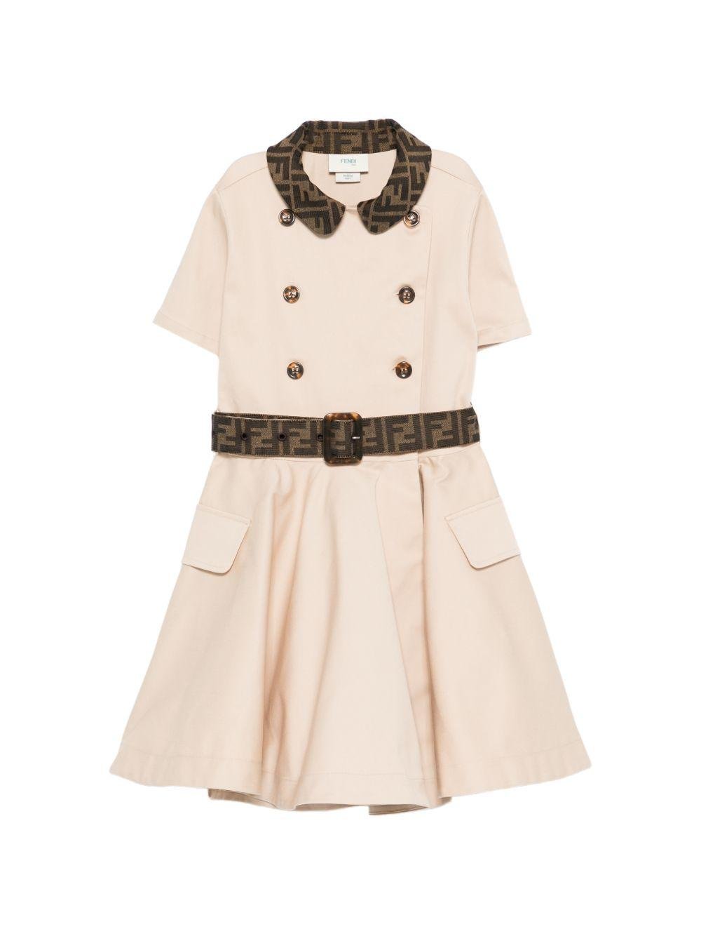 Abito per bambina Fendi Kids beige con cintura con logo - Rubino Kids