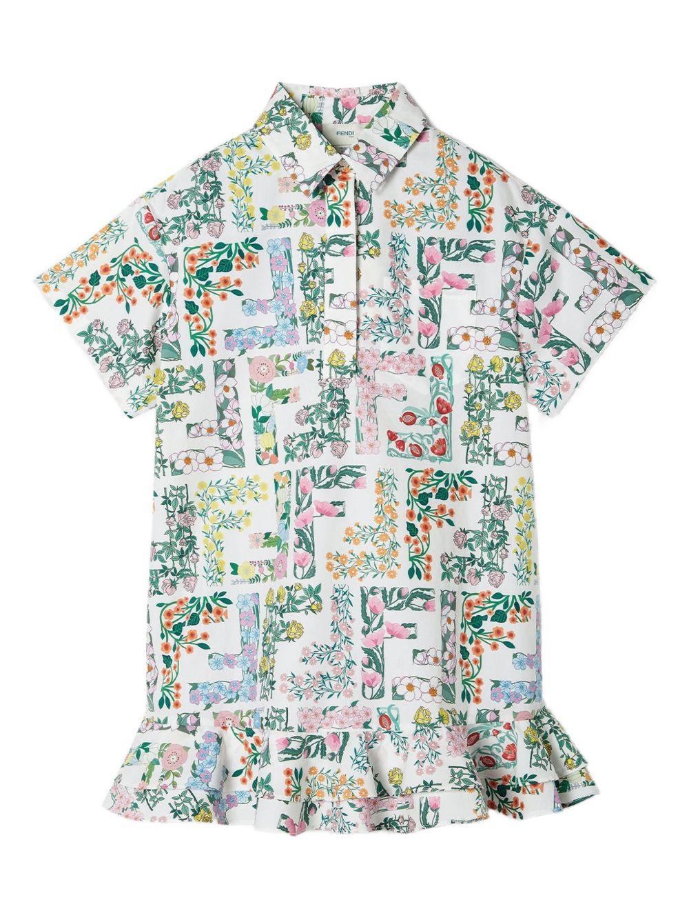 Abito per bambina Fendi Kids bianco a fiori con ruches - Rubino Kids