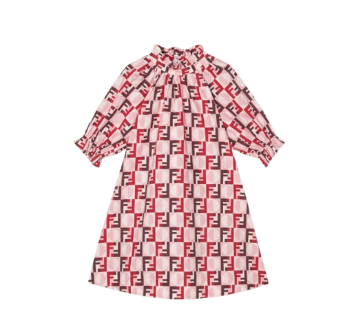 Abito per bambina Fendi Kids rosa con stampa logo FF all - over - Rubino Kids