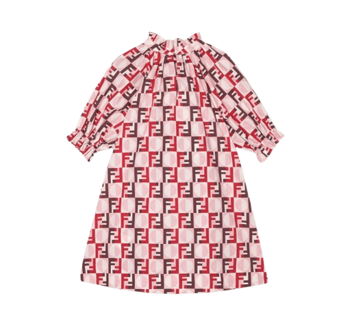 Abito per bambina Fendi Kids rosa con stampa logo FF all - over - Rubino Kids