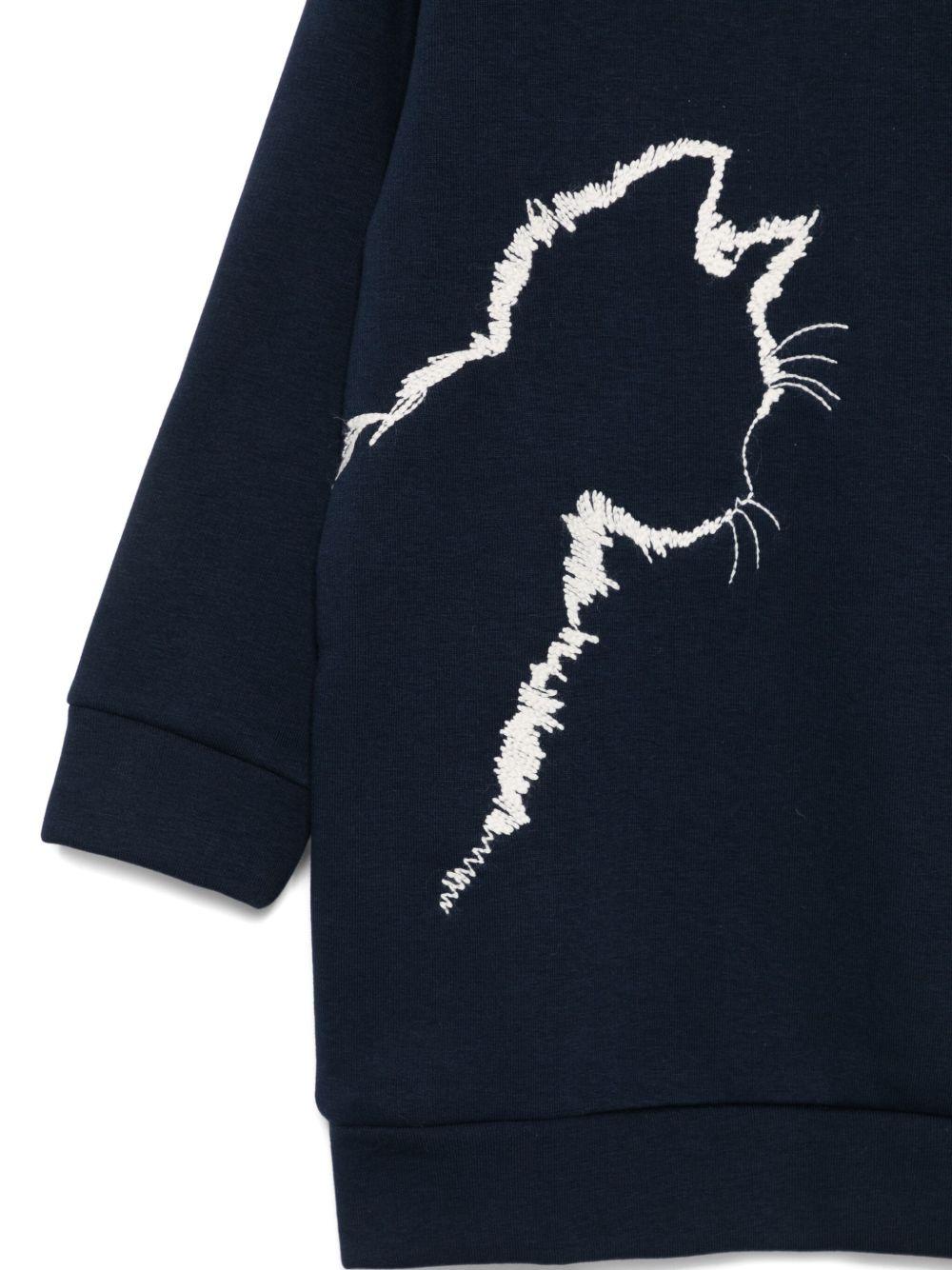 Abito per bambina Il Gufo blu con ricamo a forma di gatto - Rubino Kids