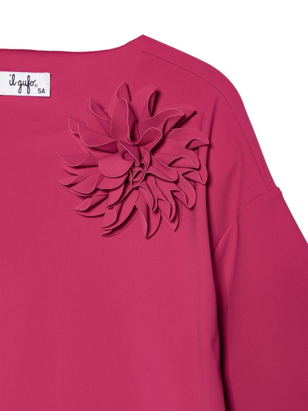 Abito per bambina Il Gufo rosso a fiori con maniche corte - Rubino Kids