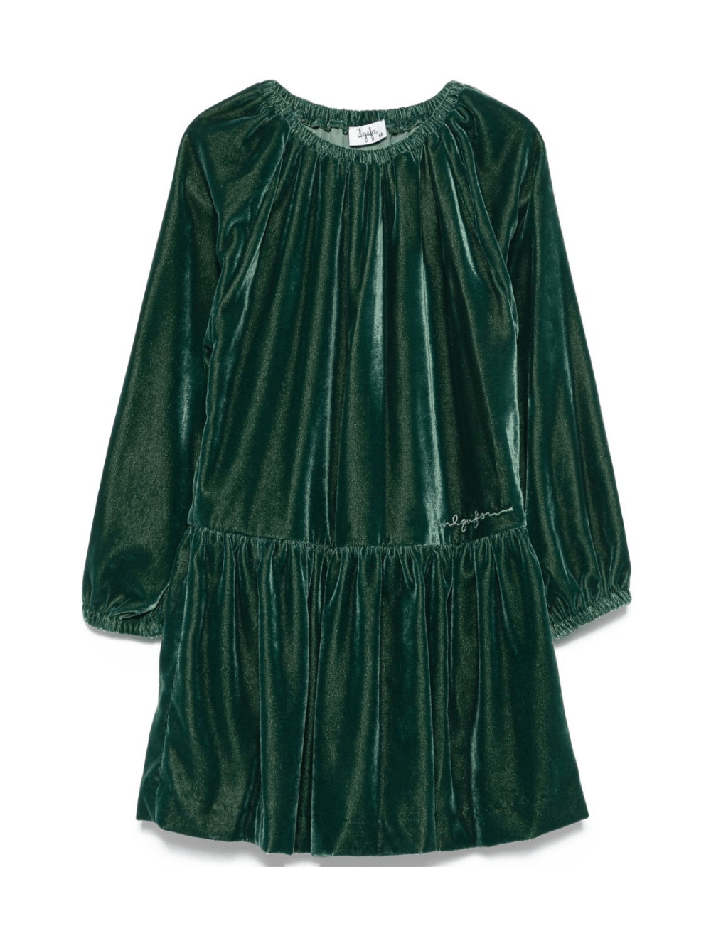 Abito per bambina Il Gufo verde in velluto con volant e orlo arricciato - Rubino Kids