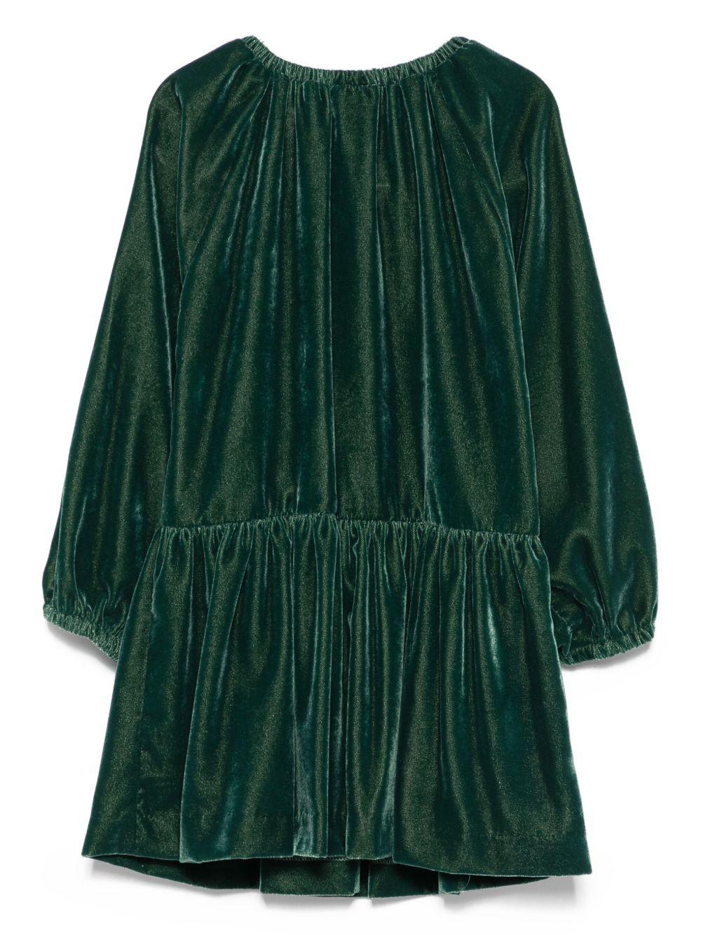 Abito per bambina Il Gufo verde in velluto con volant e orlo arricciato - Rubino Kids