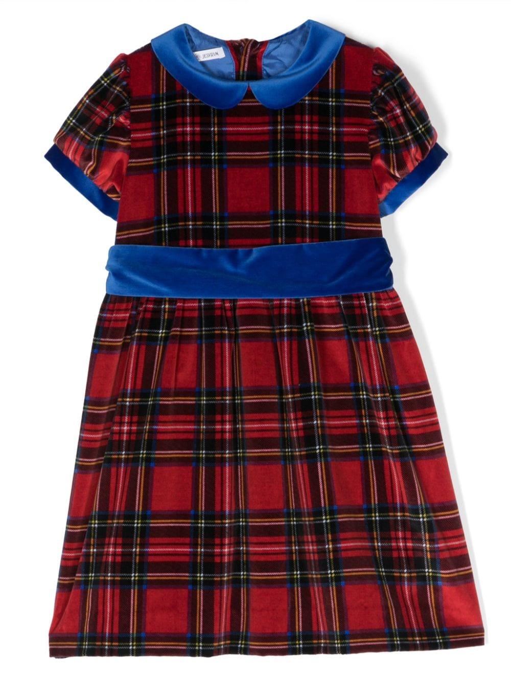 Abito per bambina Jesurum Baby rosso svasato con motivo a quadri tartan - Rubino Kids