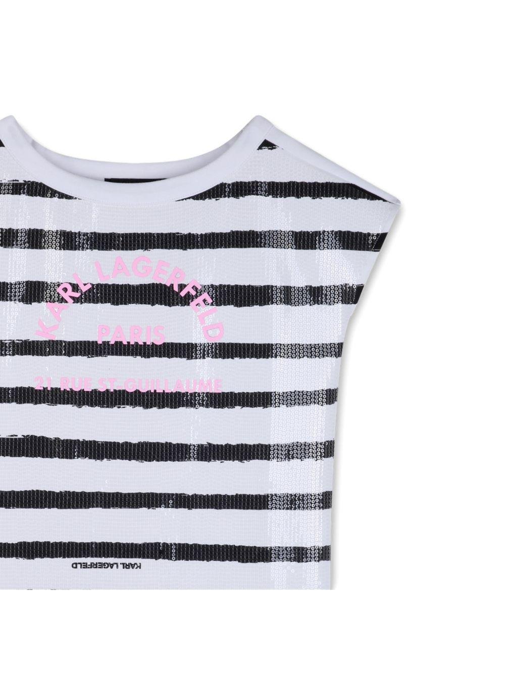 Abito per bambina Karl Lagerfeld Kids bianco e nero a righe con paillettes - Rubino Kids