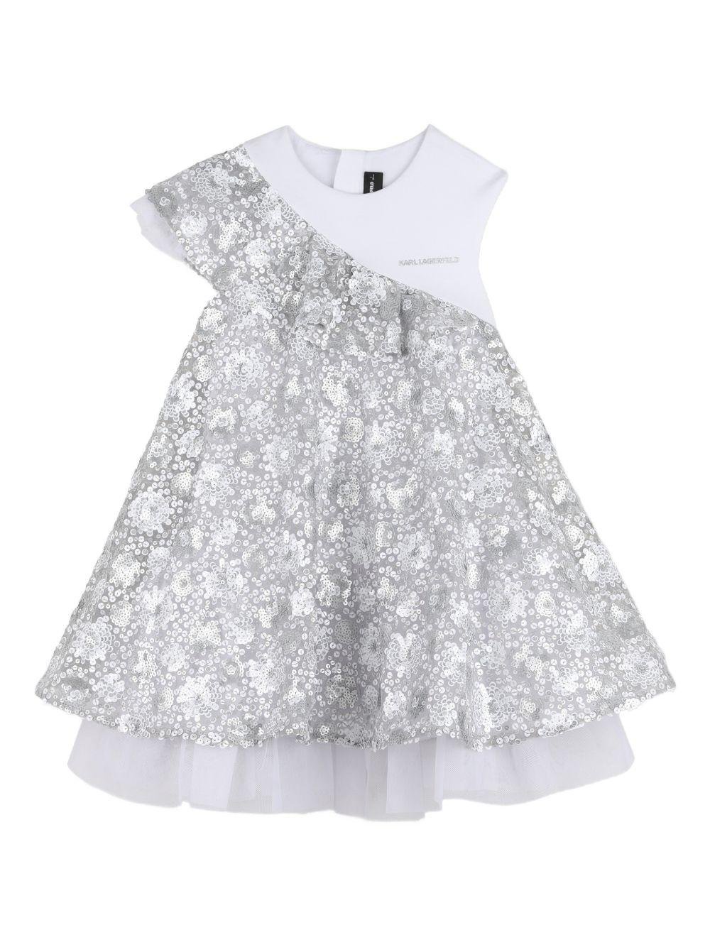 Abito per bambina Karl Lagerfeld Kids color argento con decorazione con paillettes - Rubino Kids