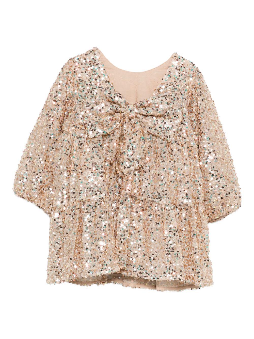 Abito per bambina Konges Sløjd beige con decorazione a paillettes - Rubino Kids