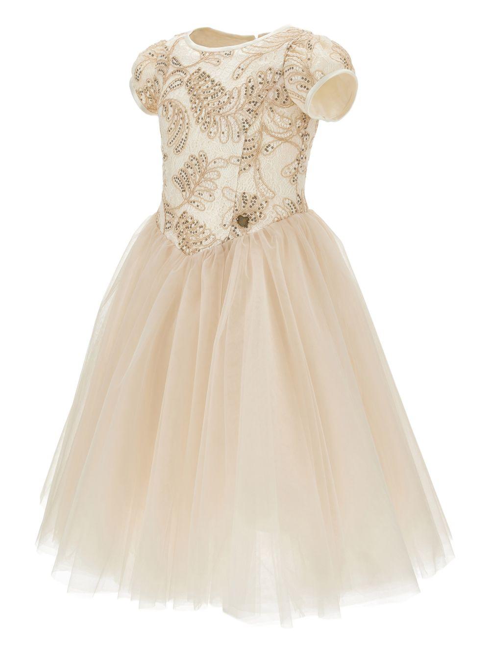 Abito per bambina Monnalisa beige con decorazione a paillettes - Rubino Kids