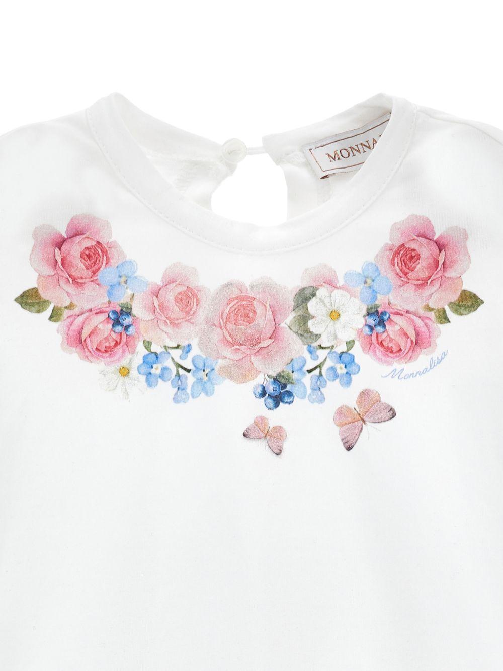Abito per bambina Monnalisa bianco a fiori con ruches - Rubino Kids