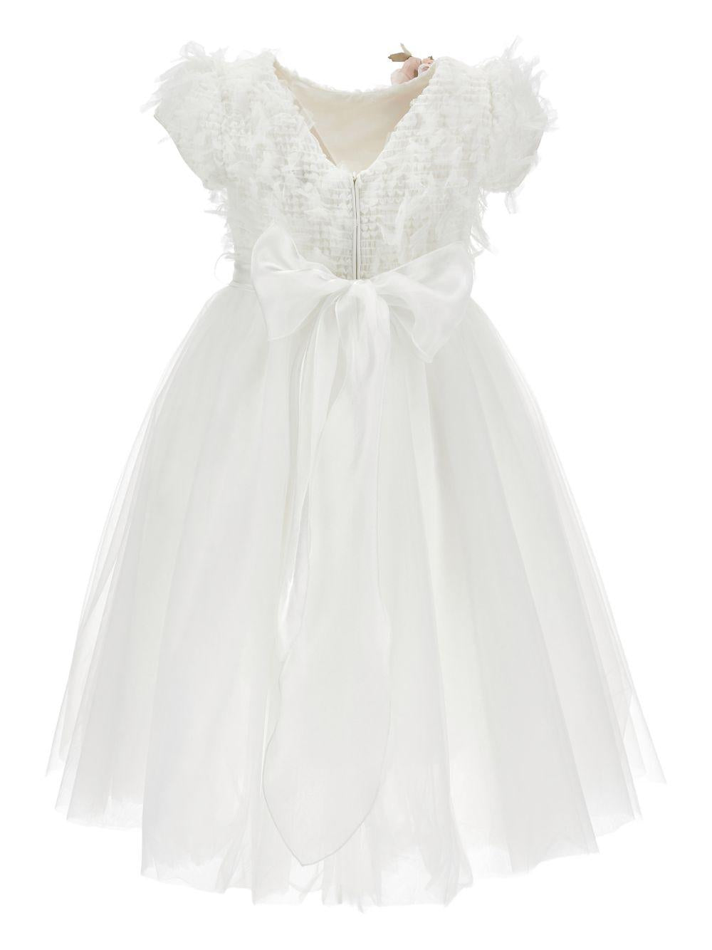 Abito per bambina Monnalisa bianco con applicazione fiori - Rubino Kids