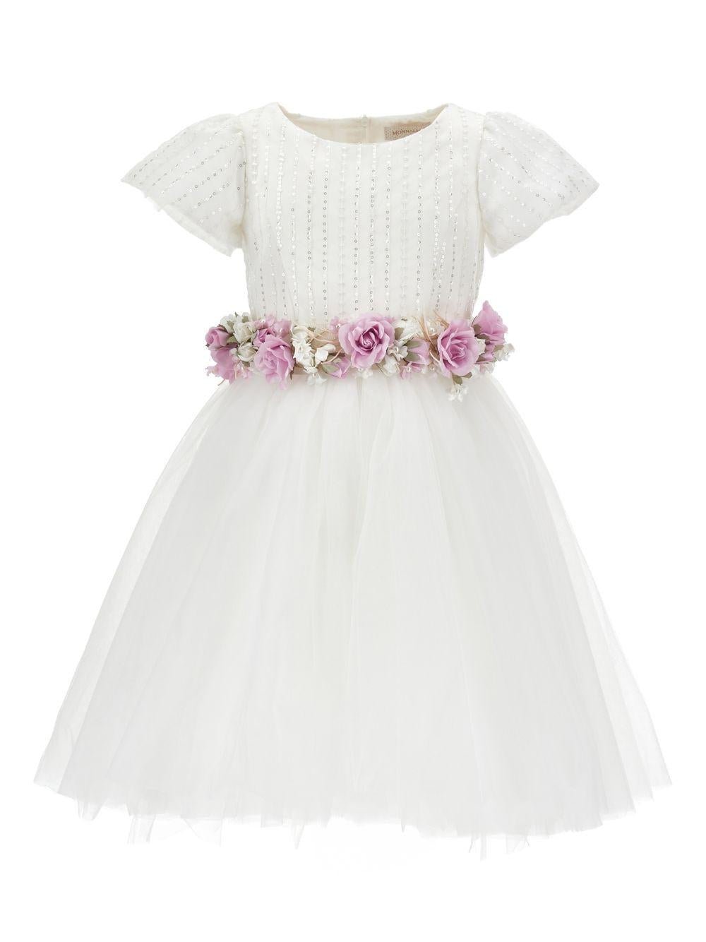 Abito per bambina Monnalisa bianco con applicazione floreale - Rubino Kids