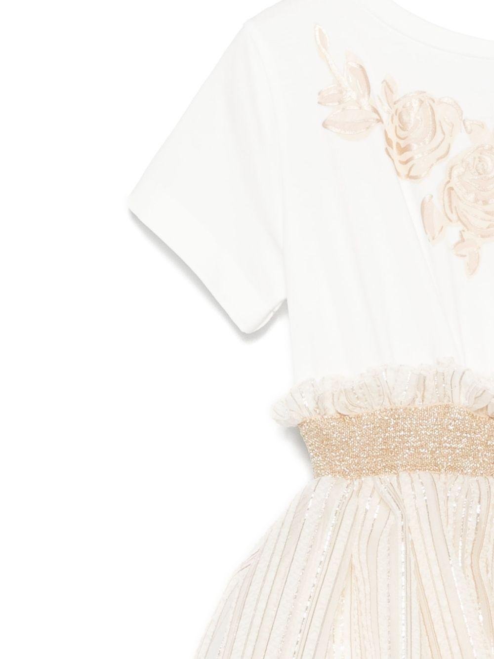 Abito per bambina Monnalisa bianco con dettagli ruches e lurex - Rubino Kids