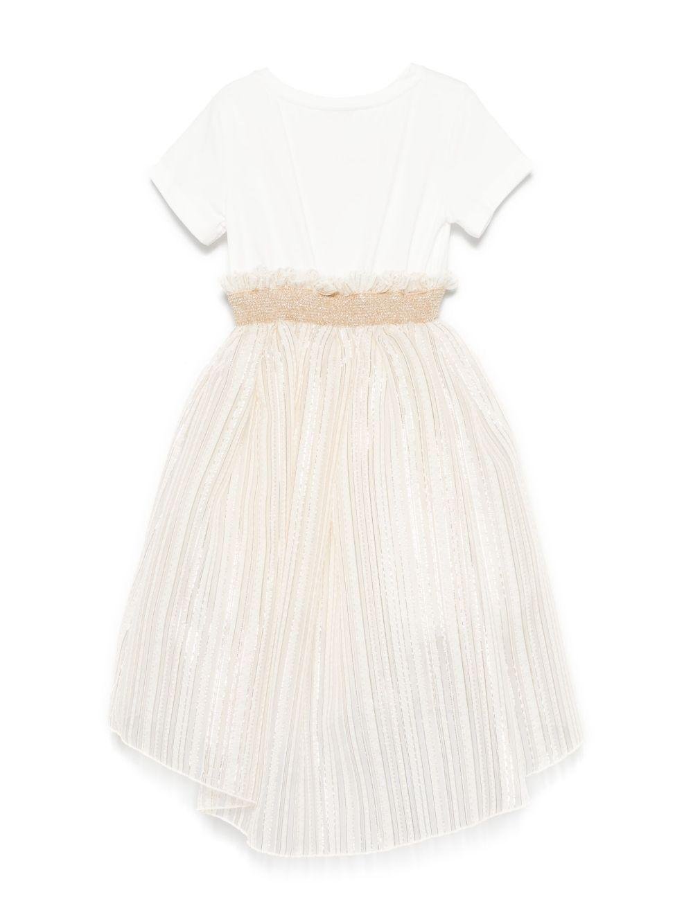 Abito per bambina Monnalisa bianco con dettagli ruches e lurex - Rubino Kids