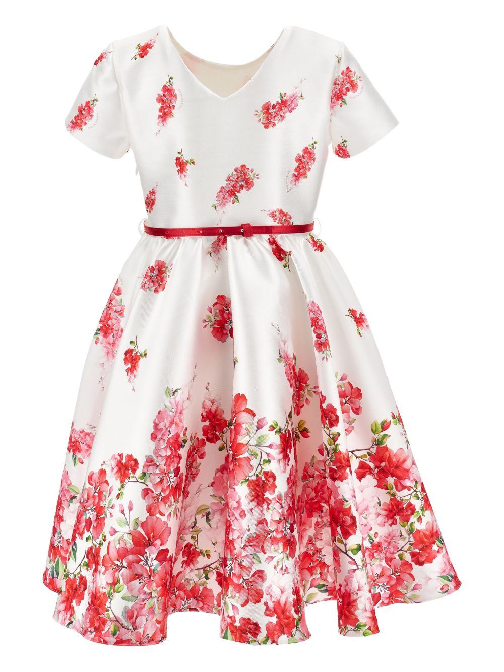 Abito per bambina Monnalisa bianco con motivo a fiori con cintura - Rubino Kids