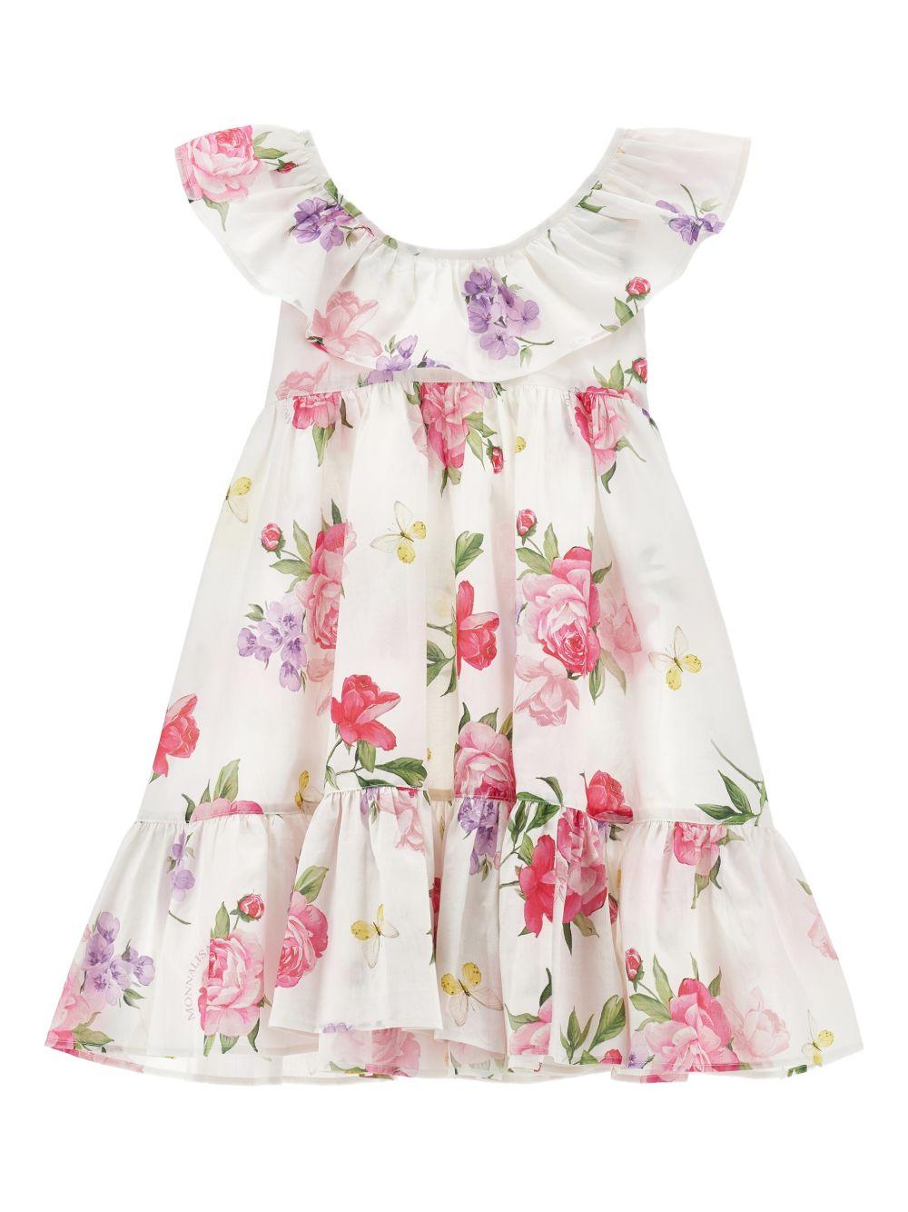 Abito per bambina Monnalisa bianco con motivo a fiori - Rubino Kids