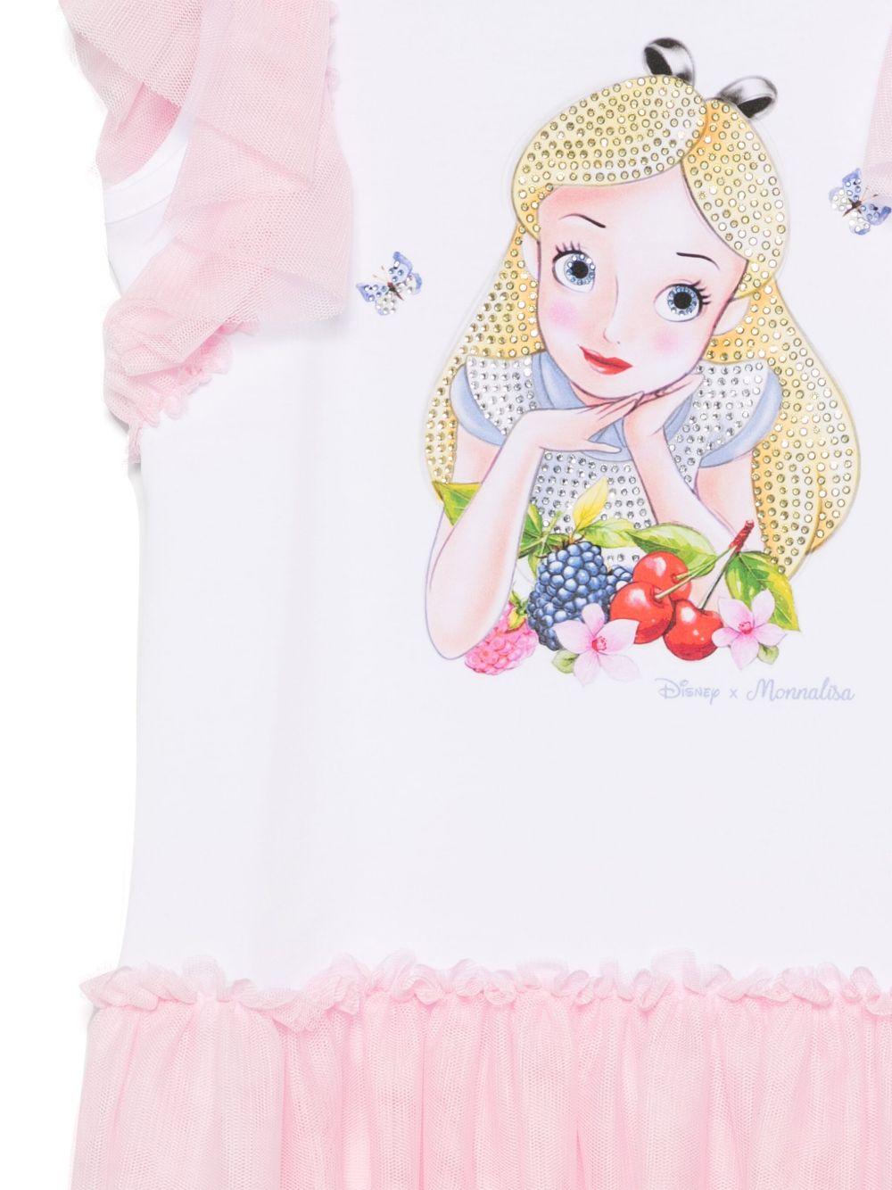 Abito per bambina Monnalisa bianco con stampa Alice x Disney - Rubino Kids