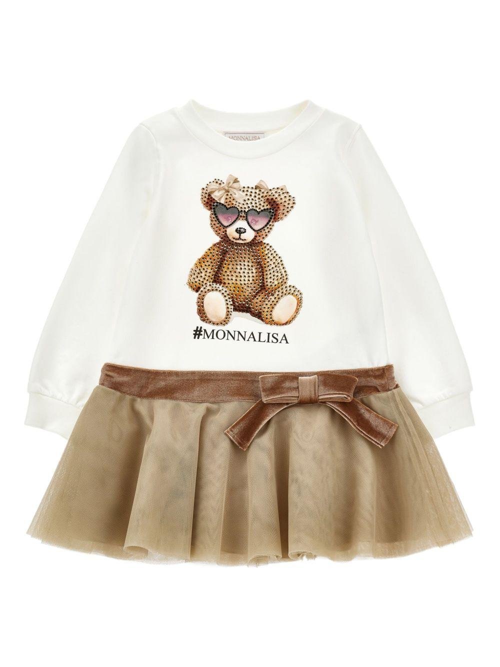 Abito per bambina Monnalisa marrone con stampa orsetto - Rubino Kids