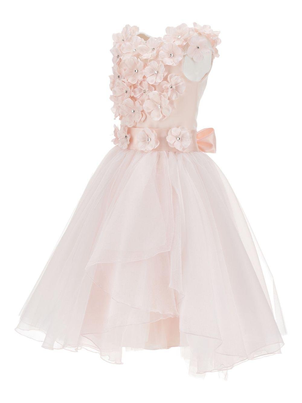 Abito per bambina Monnalisa rosa con applicazione a fiori - Rubino Kids