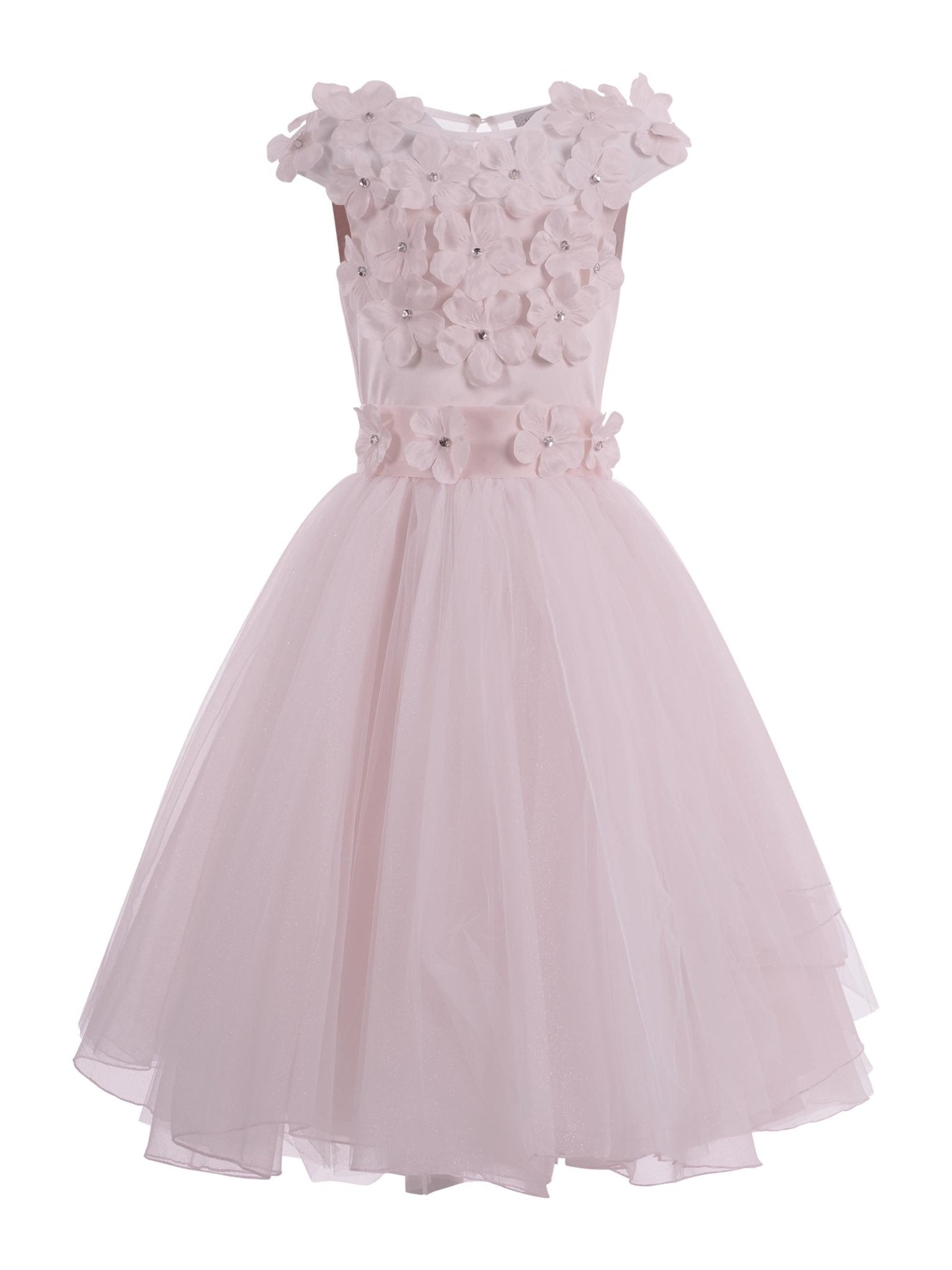 Abito per bambina Monnalisa rosa con applicazione a fiori - Rubino Kids