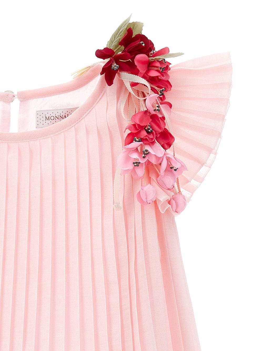 Abito per bambina Monnalisa rosa con applicazione a fiori - Rubino Kids